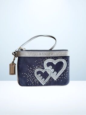 COACH Poppy Crystal Hearts Wristlet (Blue/Silver) 2010 Limited Edition